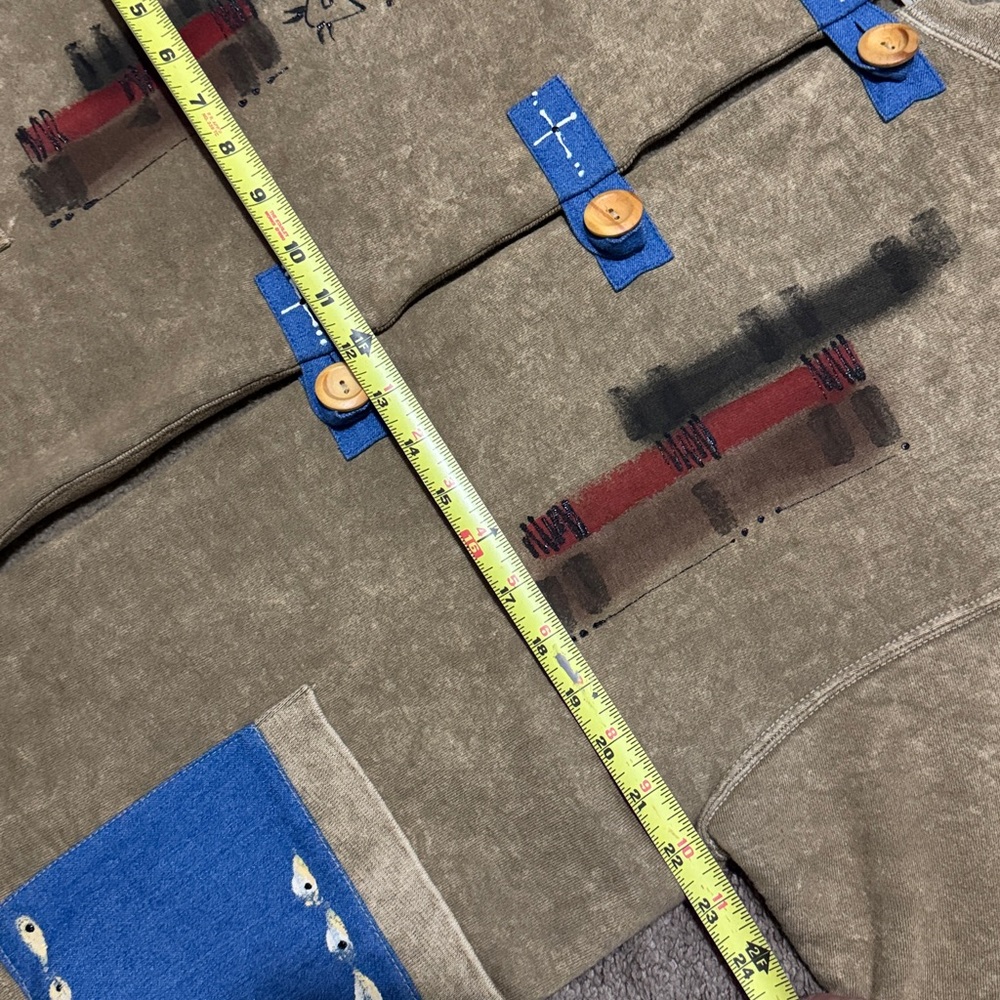 Vintage-Repurposed Sweatshirt-Tan-Abstract Detail-3 Button Toggle-Boxy Relaxed - Picture 14 of 16